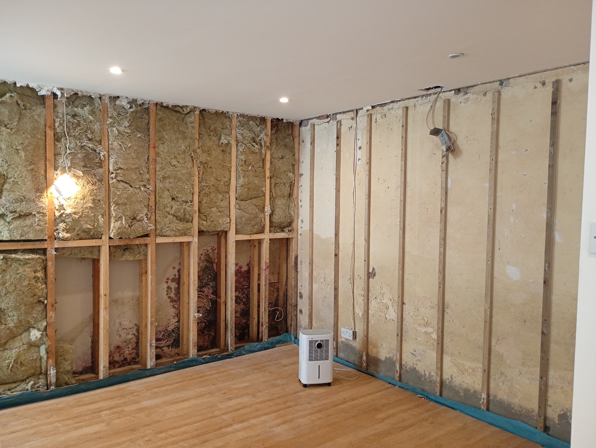 Basement in Margate stripped back with a dehumidifier drying the room out